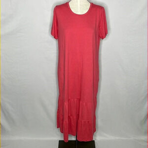 LOGO by Lori Goldstein Cotton Modal Tiered Hem Midi Dress in Fresh Coral - Med.